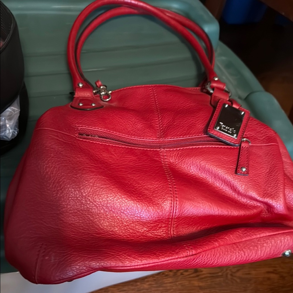 Red leather shoulder bag